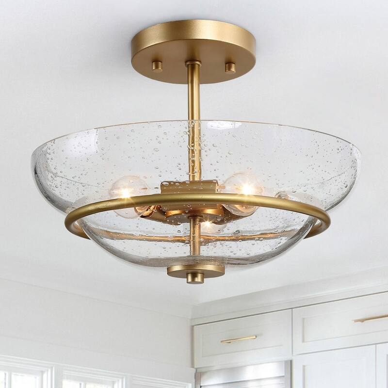 Mid-century Modern 3-Lights Gold Farmhouse Unique Semi-Flush Mount Ceiling Light for Hallway - W12"x H9"