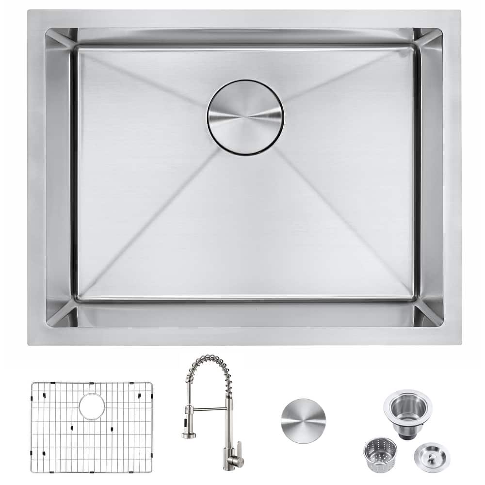 304 Premium Stainless Steel Single Bowl Undermount 23'' x 18'' x 9'' Handmade Kitchen Sink Combo With Faucet - 18*25.78*9