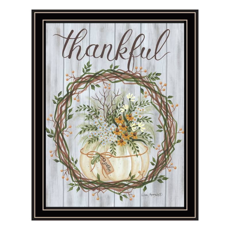 TrendyDecor4U Contemporary "Thankful Wreath" Framed Print Wall Art - Multi