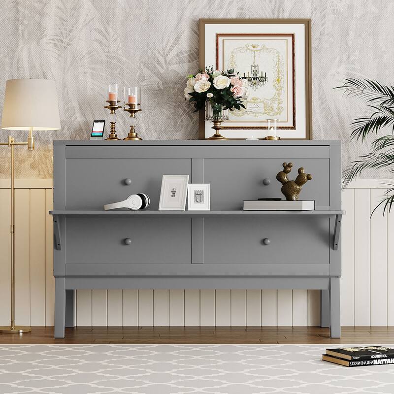 Queen Size Murphy Bed with USB Port and removable Shelves on Each Side,Gray
