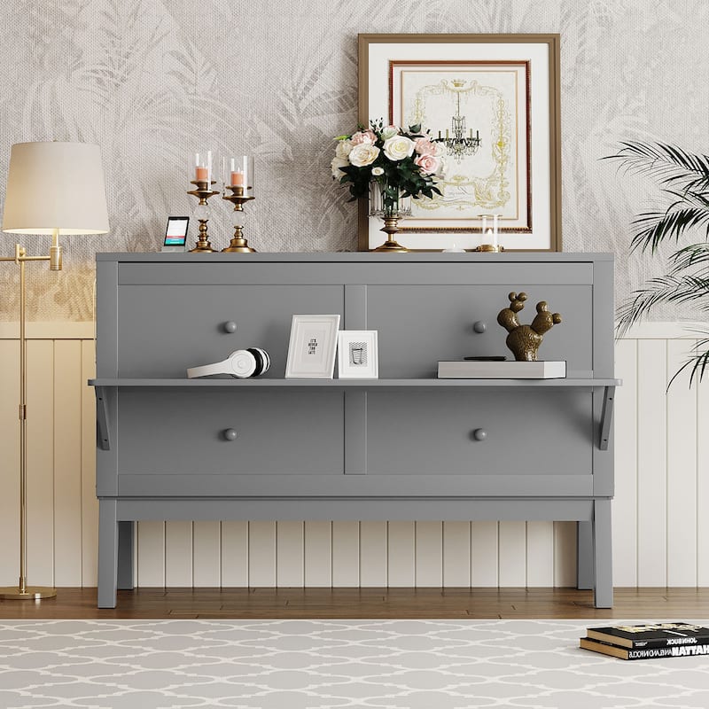 Queen Wooden Murphy Bed with USB and Shelves