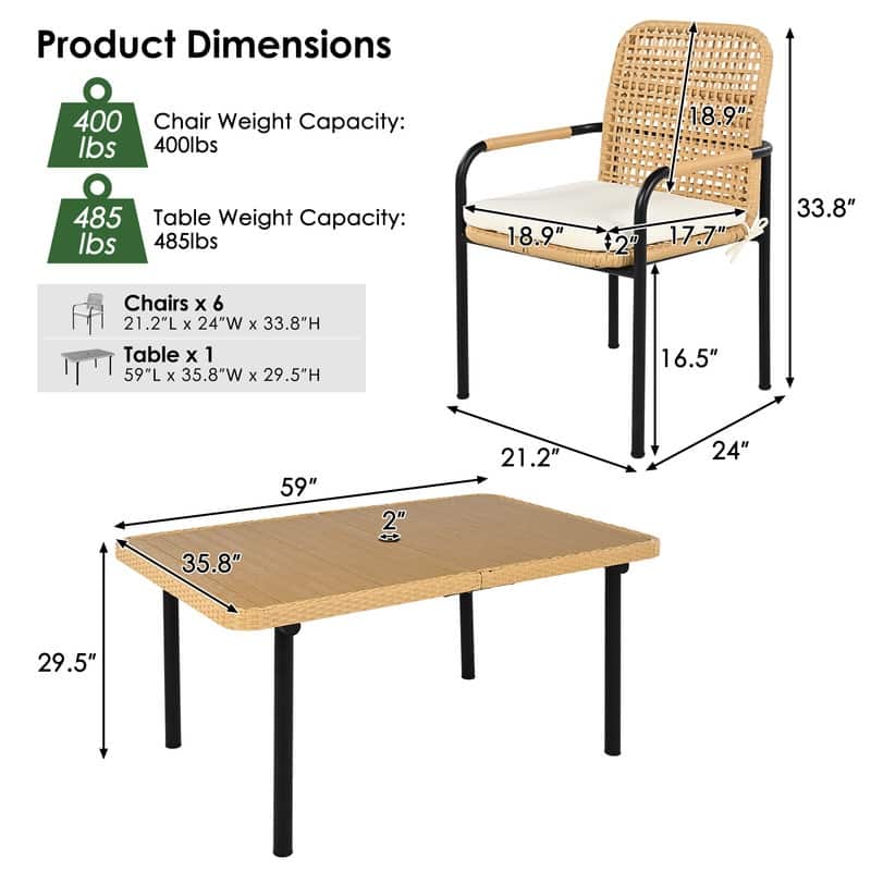 7-Piece Outdoor Dining Set – All-Weather Wicker Furniture with Synthetic Wood Table & Umbrella Hole .