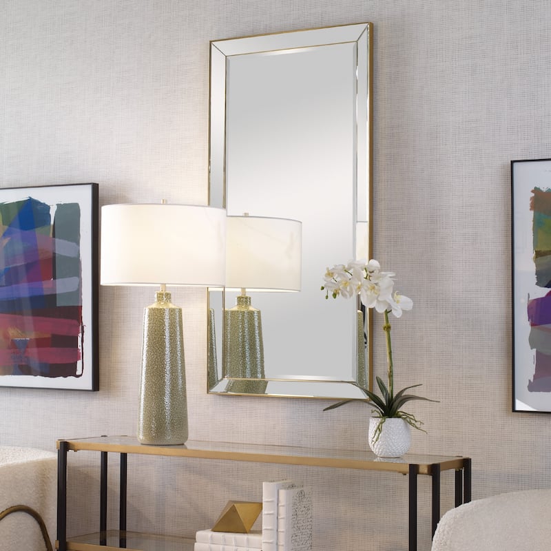 Slim Beveled Rectangular Wall Mirror - 48" - Gold