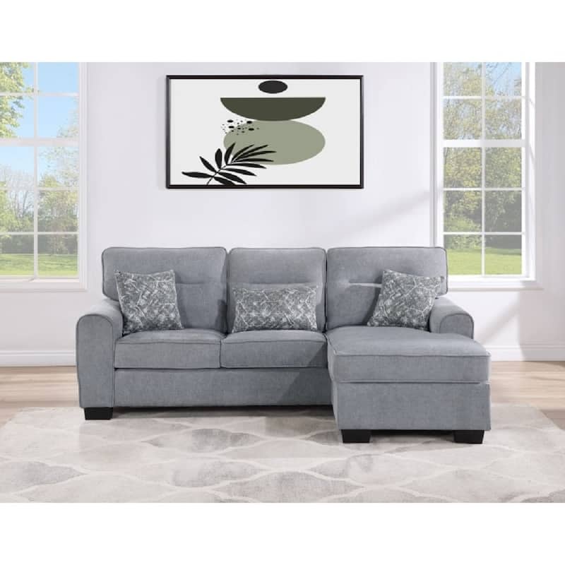 Living Room Sectional Sofa w/ Pillows, L-Shape Reversible Chaise Couch