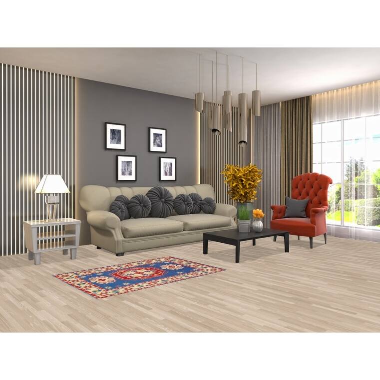 Blue Kazak Oriental Foyer Rug Hand-Knotted Wool Carpet - 2'8" x 4'0"