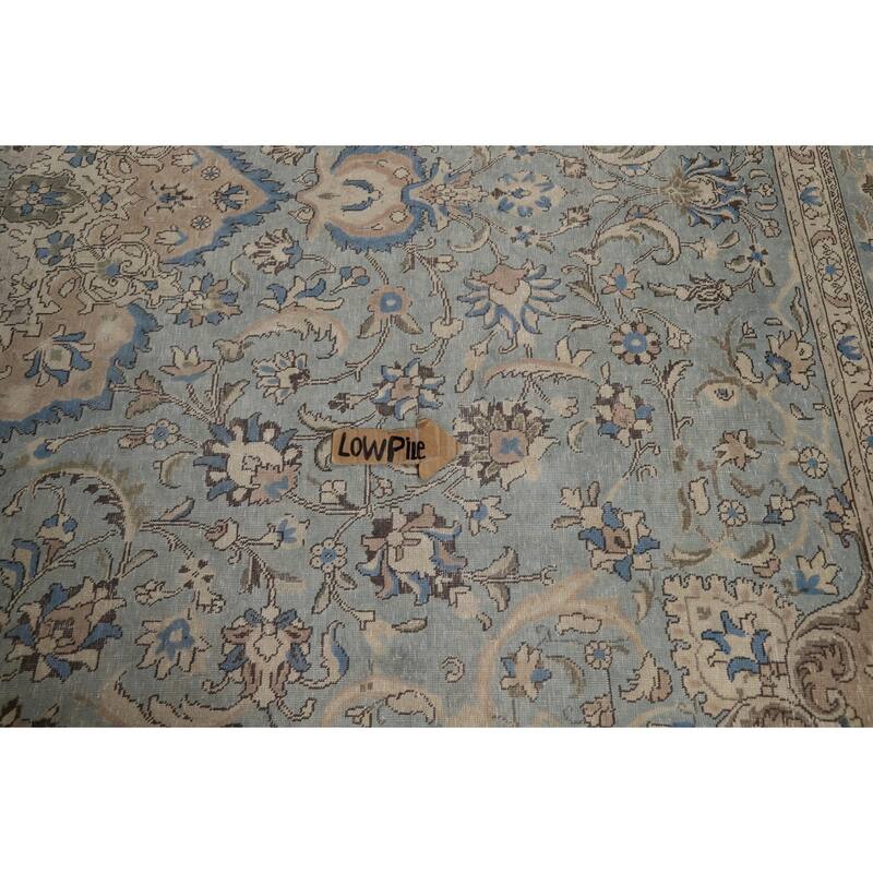 Blue Floral Medallion Tabriz Persian Area Rug Hand-Knotted Wool Carpet - 9'5"x 12'7"