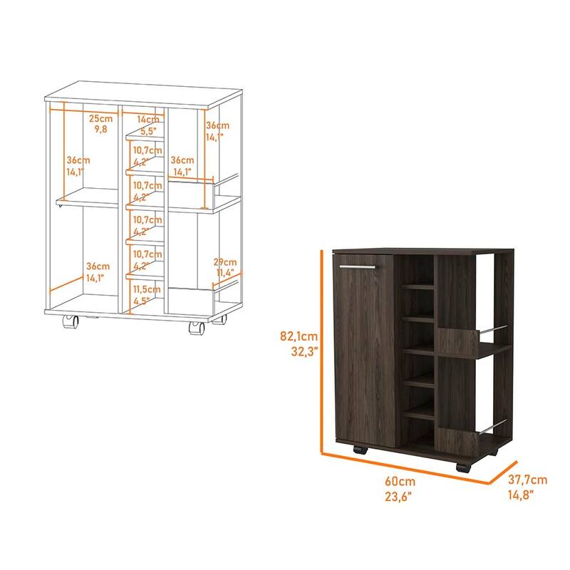FM Furniture Tennessee Bar Cart, One Cabinet With Division,Black - N/A
