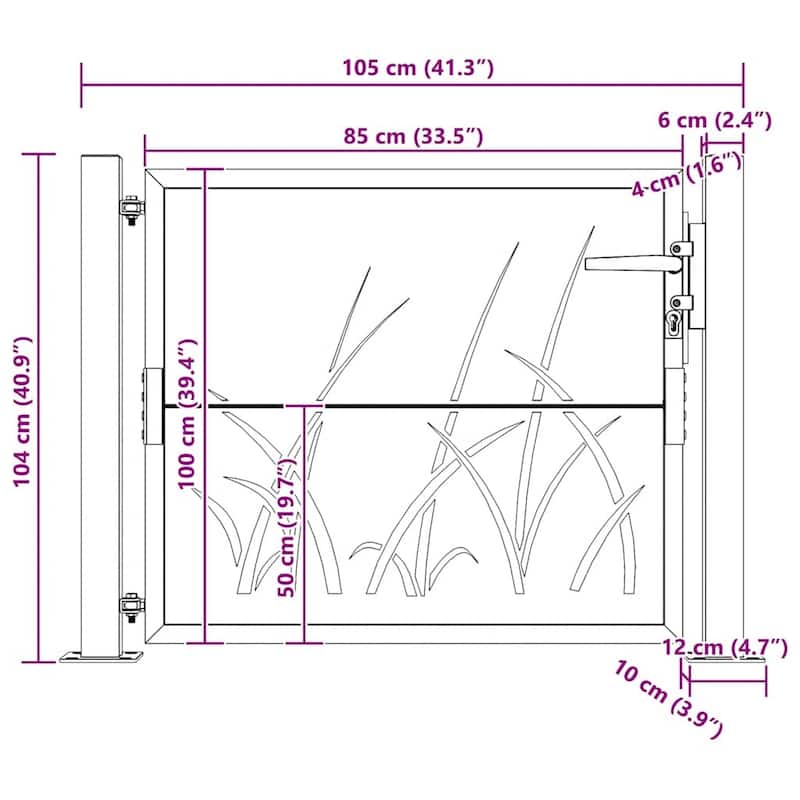 vidaXL Garden Gate Decorative Door Outdoor Fence Corten Steel Grass Design - 43.3 x 41.3"