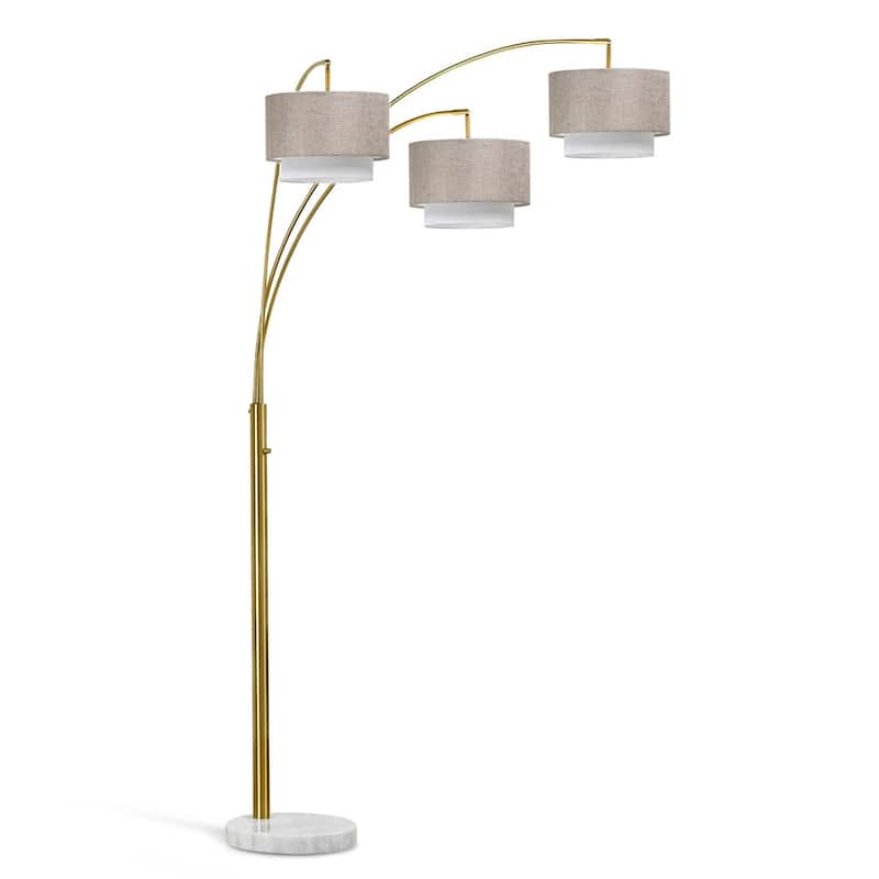 Broadway 3-light 4-way Switch Arch Floor Lamp - Antique Brass/ Brown_White Shade