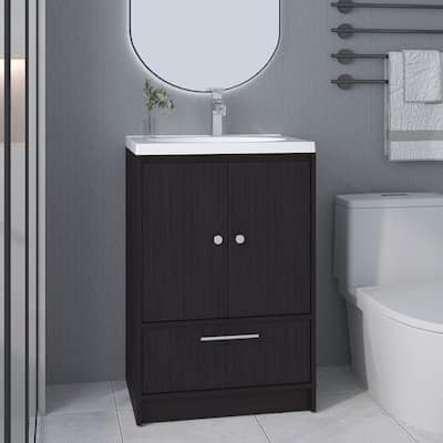 Black Wengue Bathroom Vanity - 2 Doors & 1 Drawer, 23.6" Wide, Engineered Wood Storage
