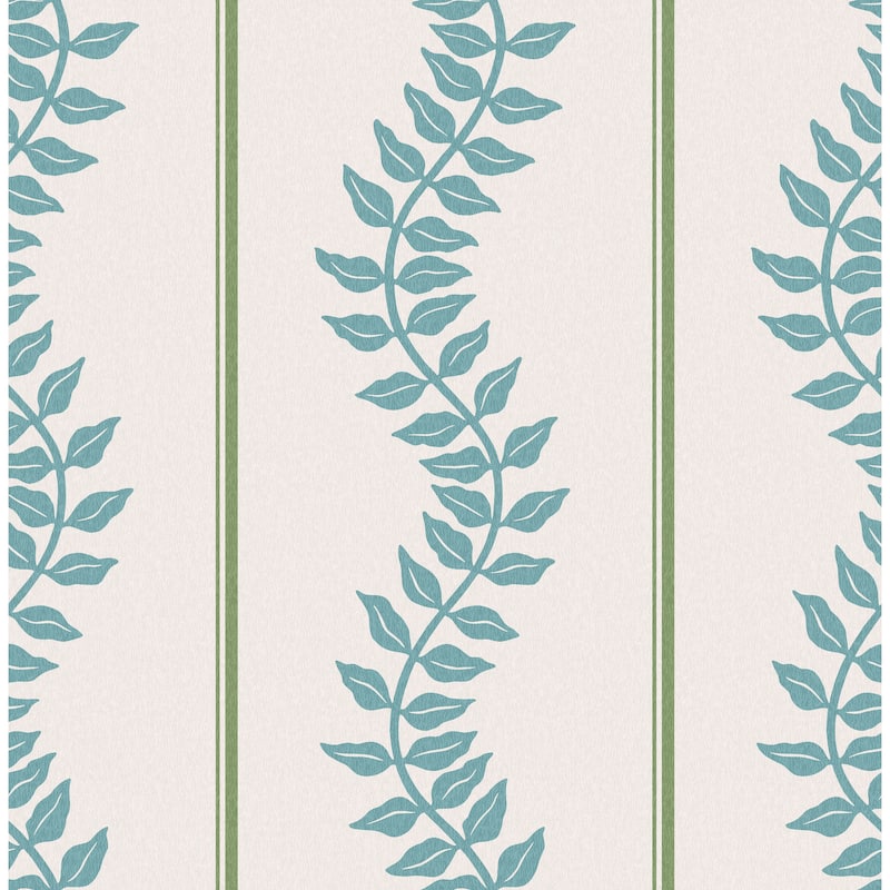 Graham & Brown Laurel Leaf Stripe Blue & Green Wallpaper
