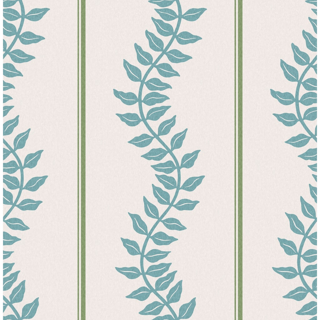 Graham & Brown Laurel Leaf Stripe Blue & Green Wallpaper