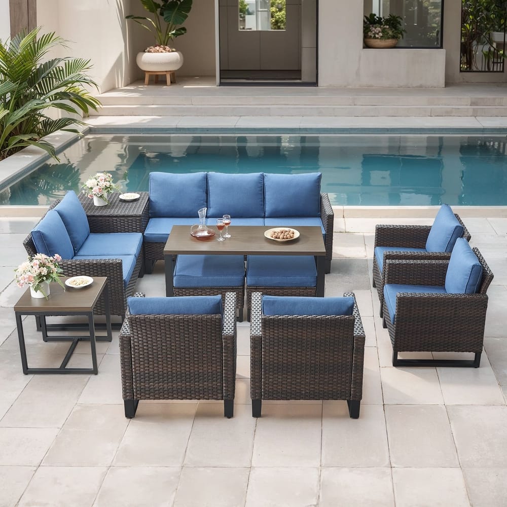 Gymojoy All-Weather Wicker Outdoor Patio Conversation Set Seating Group With Lounge Chairs And 52" Table