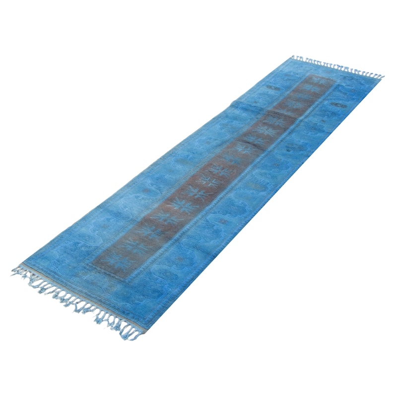 ECARPETGALLERY Hand-knotted Color Transition Blue Wool Rug - 2'7 x 9'5