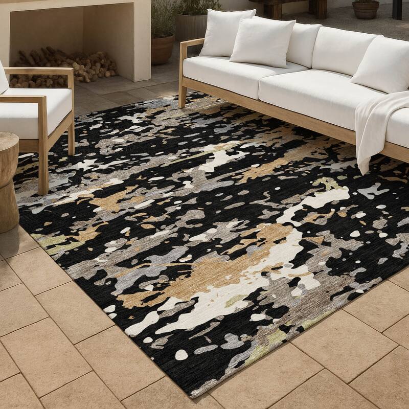 Machine Washable Indoor/ Outdoor Modern Calhan Chantille Rug - Black - 3' x 5'
