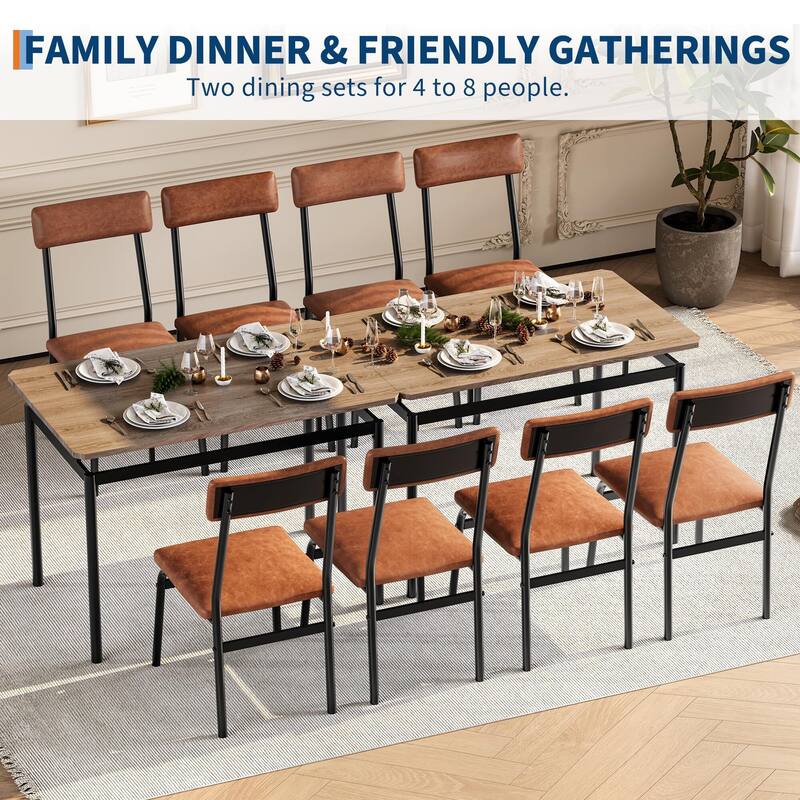 5 Piece Dining Table Set for 4, Small Industrial Kitchen Table with PU Padded Chairs & Metal Frames