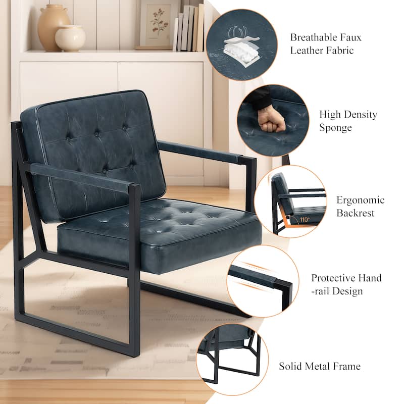 Leather Accent Chair, Accent Arm Chair Comfy Armchair with Metal Legs - Set of 1