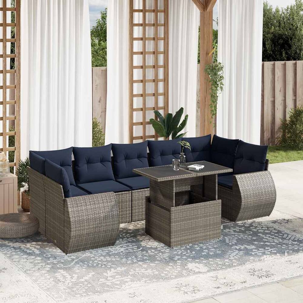 vidaXL Patio Sofa Set with Cushions and Table Outdoor 8 Piece Poly Rattan - 24.4 x 24.4 x 27.2