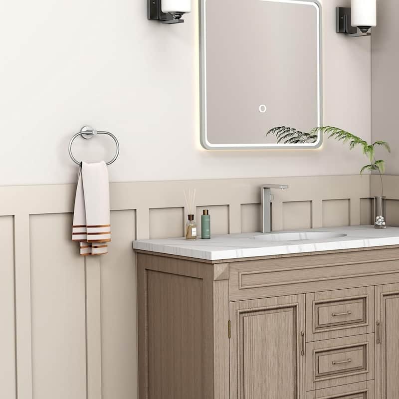 (Brushed Nickel) Angle Simple Towel Ring, 304 Stainless Steel Bathroom Rotating Towel Rack