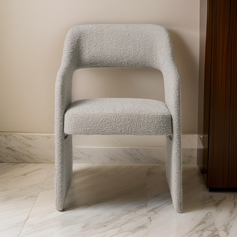 Cid Bistro 24 Inch Dining Chair, Light Gray Polyester, Cushions, Solid Wood