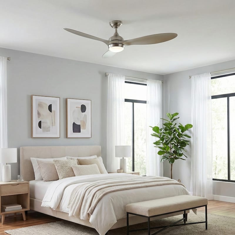 56" Nickel Modern ABS 3-Blade LED Ceiling Fan with Light and Remote