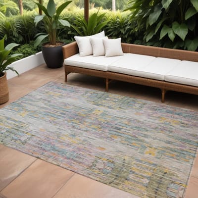 HomeRoots Abstract Transitional Rectangle Outdoor Rug