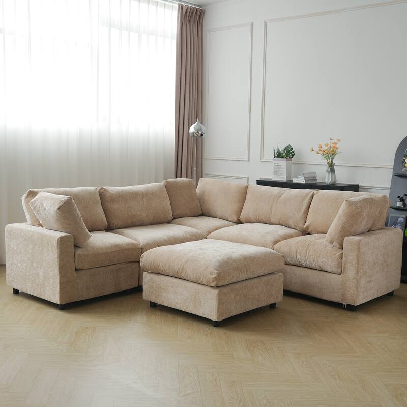 100" Oversized Modular Sectional Sofa, V Shape Cloud Couch Deep Seat Sofa with Ottoman, Cushion Covers Removable