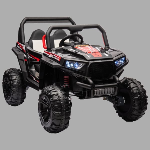 slide 2 of 7, 24V Power Ride-On Car for Kids with Four-Wheel Drive, Leather Seat, Remote Control, High/Low Speed, and Music, Ages 3-8. Black