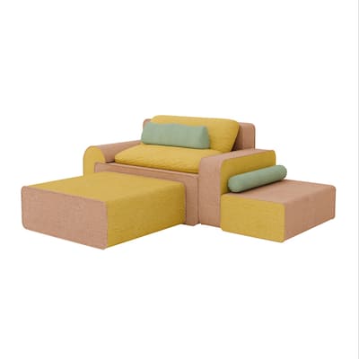 Wowmax Boneless Modular Sectional Floor Sofa, 3 Seater Foam Couch With Ottoman And Cylinder Bolster Pillow For Living Room