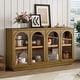 preview thumbnail 36 of 51, Buffet Cabinet with Glass Doors, Arched Cabinet with Adjustable Shelves, Kitchen Storage Cabinet with Rebound Device Old Pine