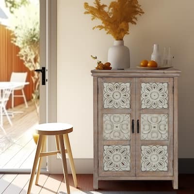 Farmhouse 37.4" Tall 2-Door Wood Storage Cabinet - 37.4" H x 27.68" W x 13.23" D