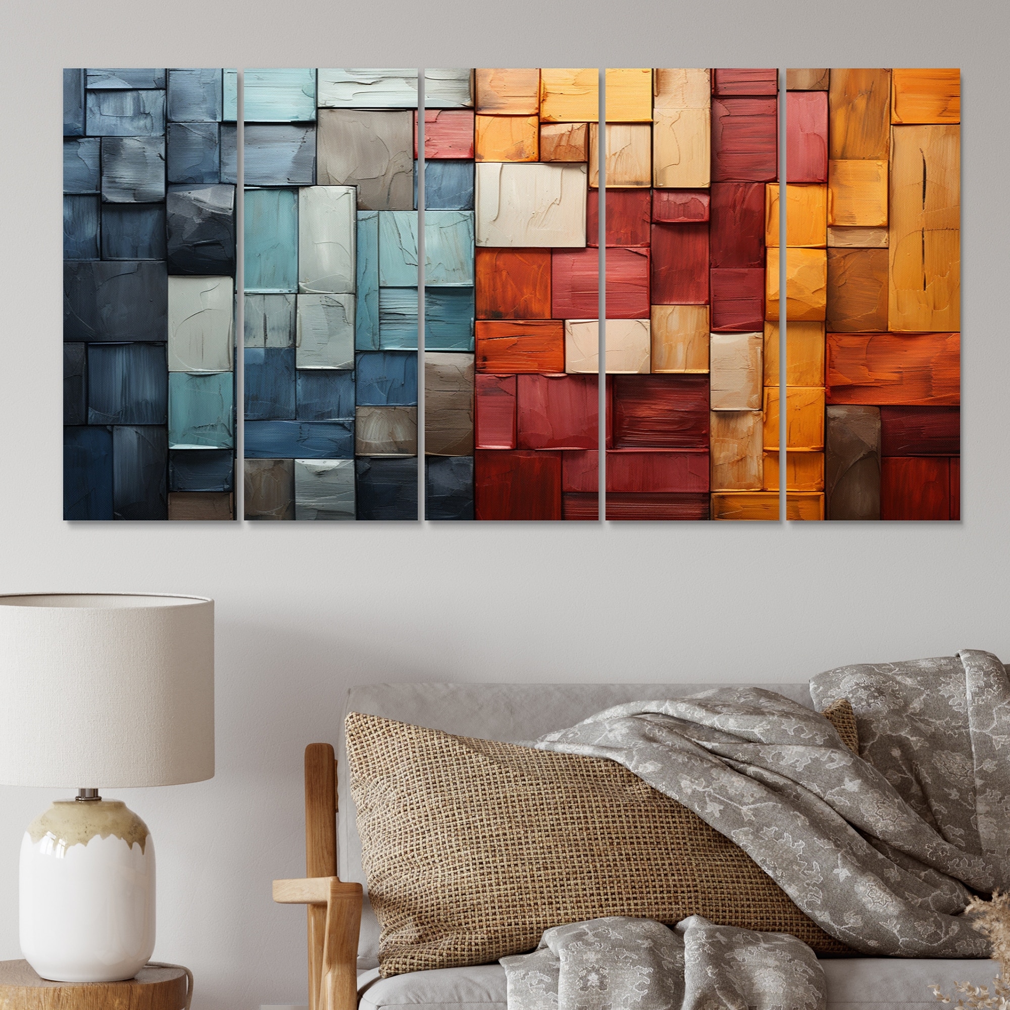 Designart "Forest Red Wood Collage I" Modern Wall Art Prints Set