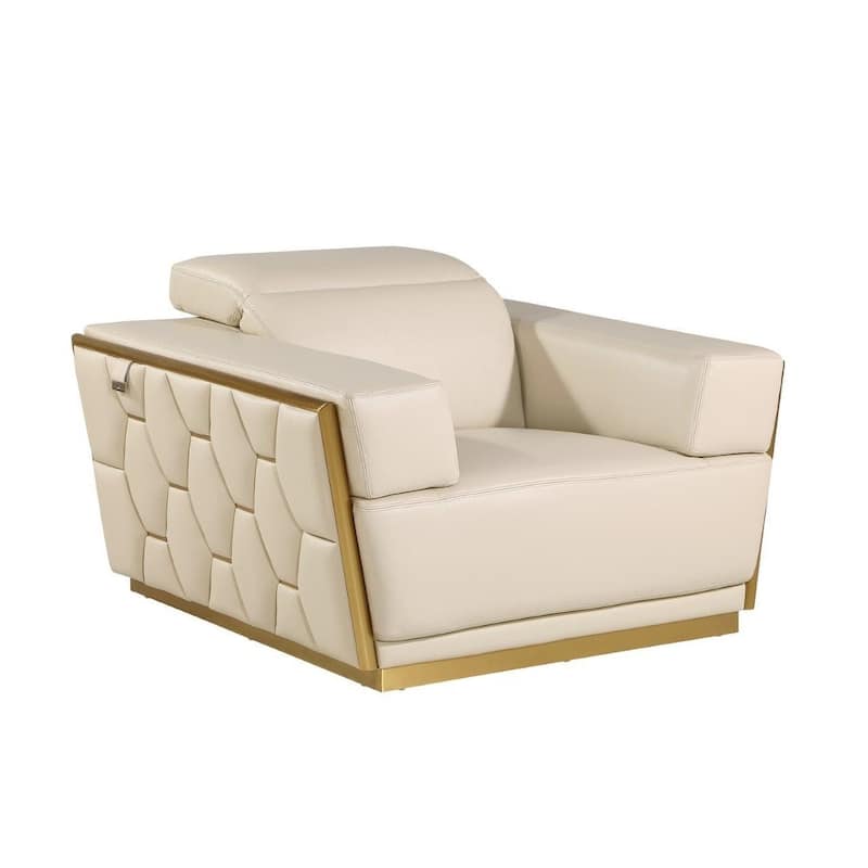 HomeRoots 47" Beige and Gold Italian Leather Club Chair - 47 in. x 40 in. x 43 in.