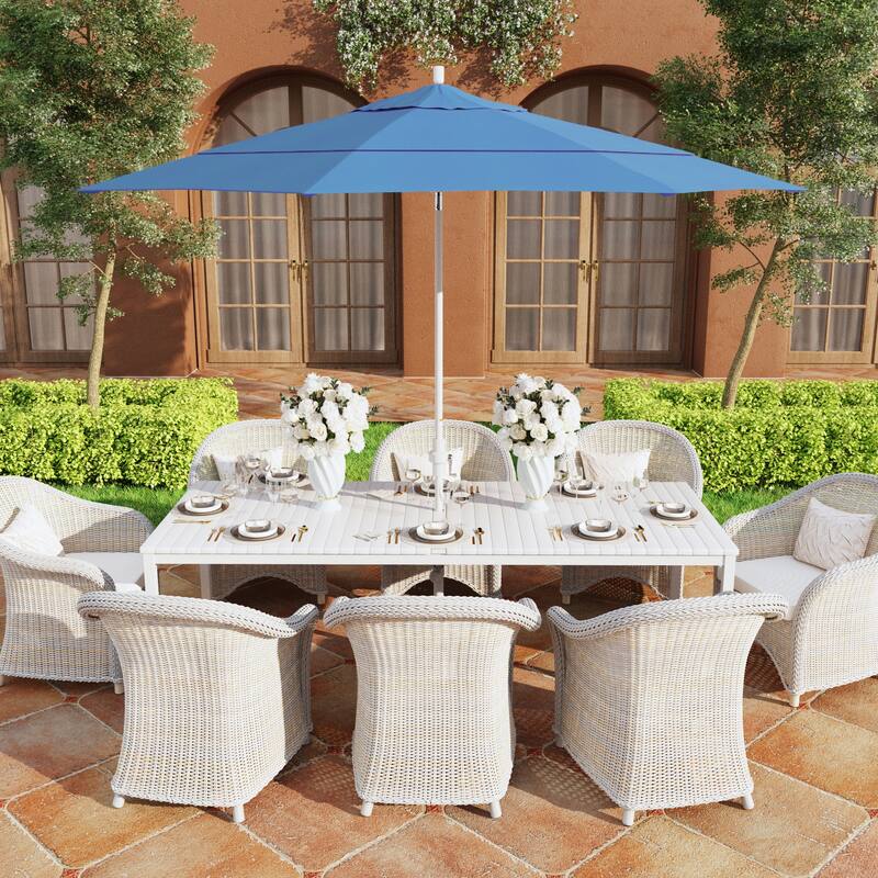 California Umbrella 11' Rd. Aluminum Market Umbrella, Crank Lift, Collar Tilt, Dbl Wind Vent, White Finish, Olefin Fabric