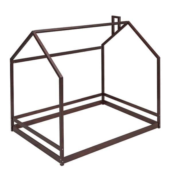 slide 2 of 11, Full Size Wood House Platform Bed, Wooden Bedframe with Roof, Black Espresso - Full