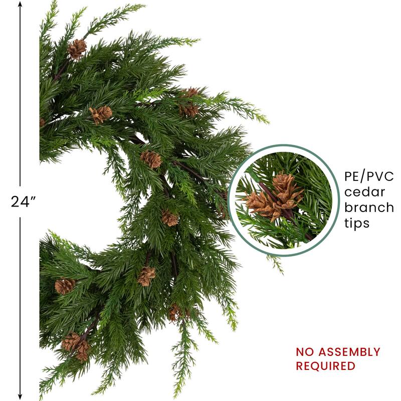 Real Touch™️ Cypress Pinecone Artificial Christmas Wreath 24" Unlit