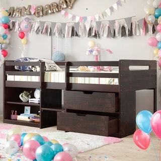 Twin Size Loft Bed With Two Shelves and Two drawers for Home