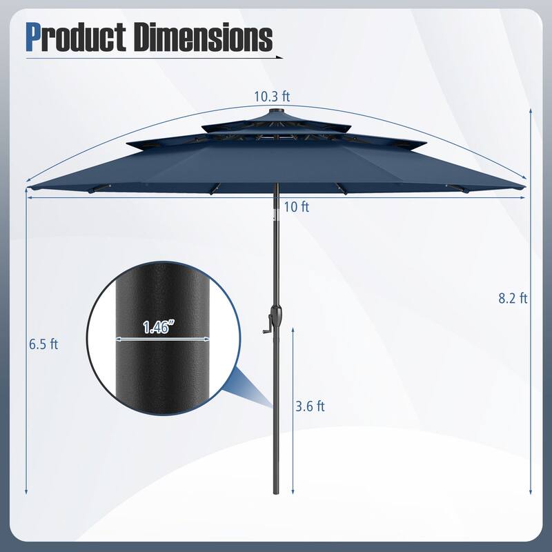 Polyester 10.3ft Solar LED Patio Umbrella with Auto Tilt and Crank
