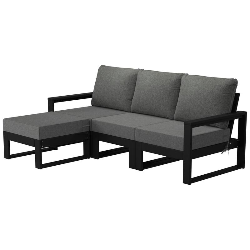 Endless Patio 4-Piece Deep Seating Set with Ottoman with Black Frame - Black/Gray