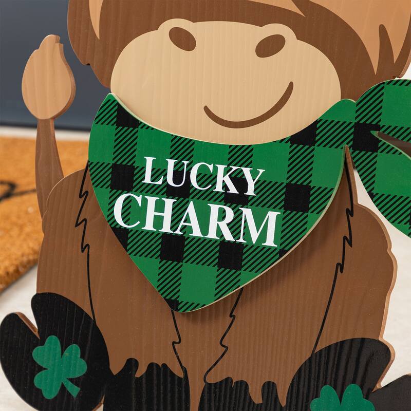 Glitzhome 24"H St. Patrick's Wooden Highland Cow Porch Sign
