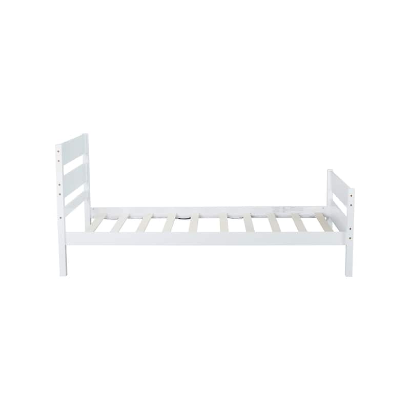 Roomfitters Twin Rubber Wood Bed Frame with Headboard and Footboard, Platform Support Design, No Box Spring Needed