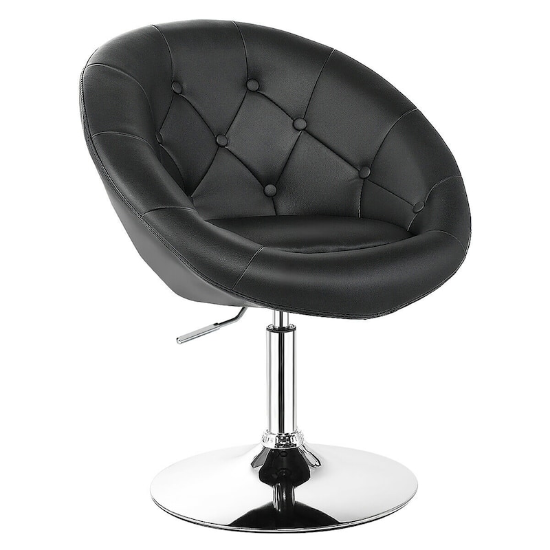 Costway 1PC Adjustable Modern Swivel Round Tufted Back Accent Chair PU - Single - Black