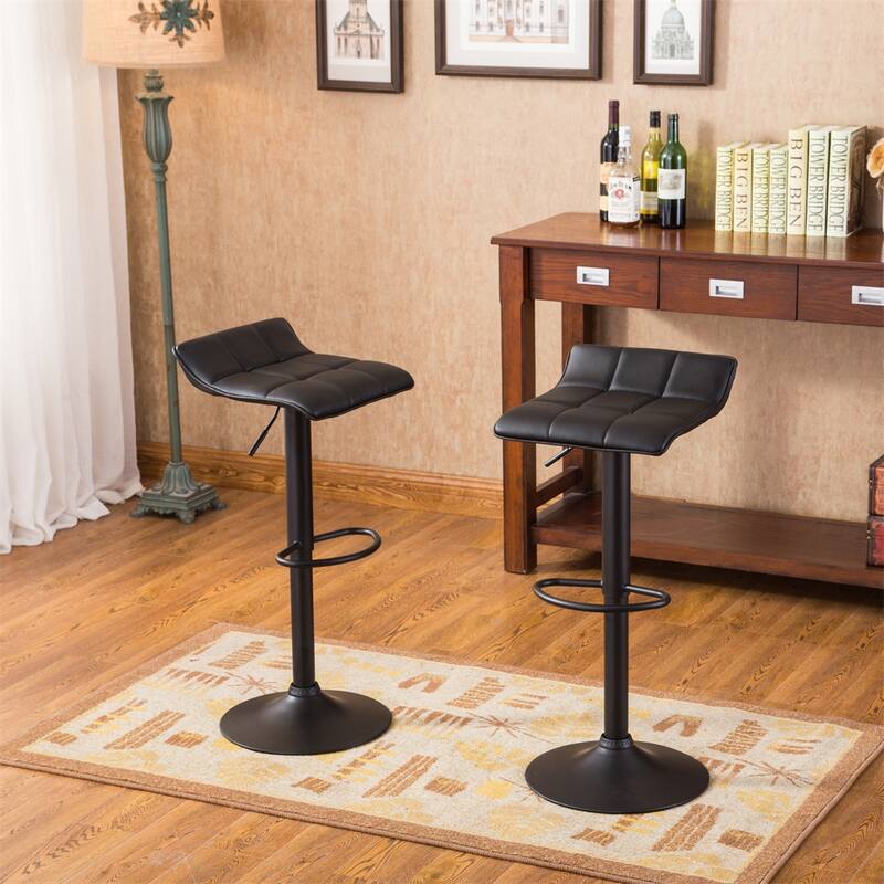 Swivel Black Bonded Leather Adjustable Bar Stool,Set of 2