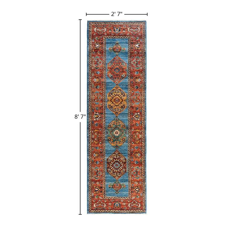 Serapi One-of-a-Kind Hand-Knotted Runner Rug - Light Blue, 2' 7" x 8' 7" - 2' 7" x 8' 7"