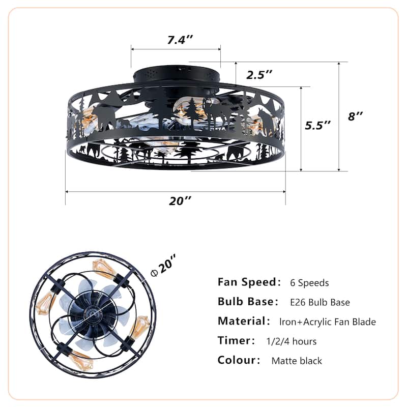 20Inch Farmhouse Ceiling Fans with Remote Control,6 Speed Reversible Flush Mount Low Profile Rustic Ceiling Fan - N/A