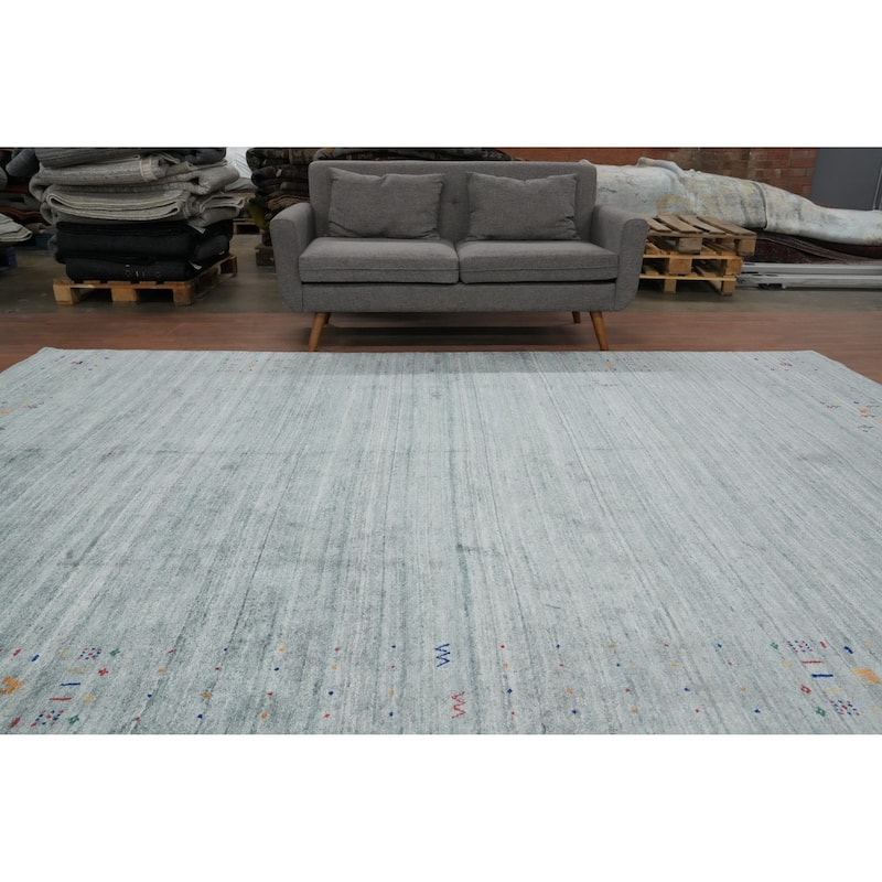 Hand Knotted Oriental Viscose Silk Carpet Tribal Animal Pictorial Greys & Charcoal Gabbeh Area Rug - 11' 8'' X 8' 7''