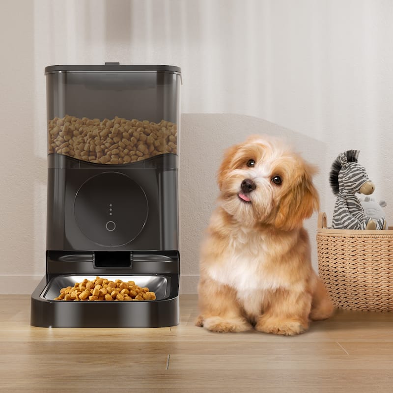Erommy 4L Automatic Cat Feeder with APP Control and Stainless Steel Bowl for Cats and Small Dogs - N/A - Black