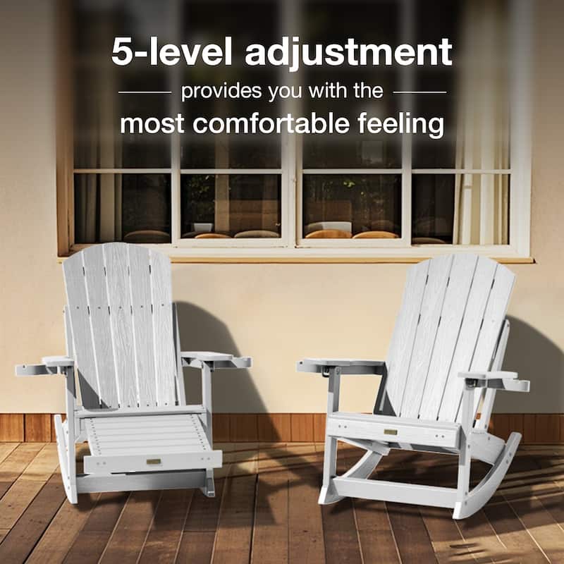 WINSOON HIPS Outdoor Rocking Chair with Adjustable Backrest and Retractable Ottoman-Set of 2