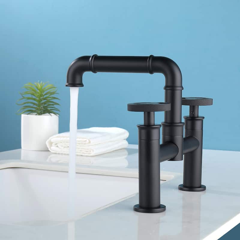 Modern Industrial-style 2-Hole Bathroom Faucet Widespread in Black