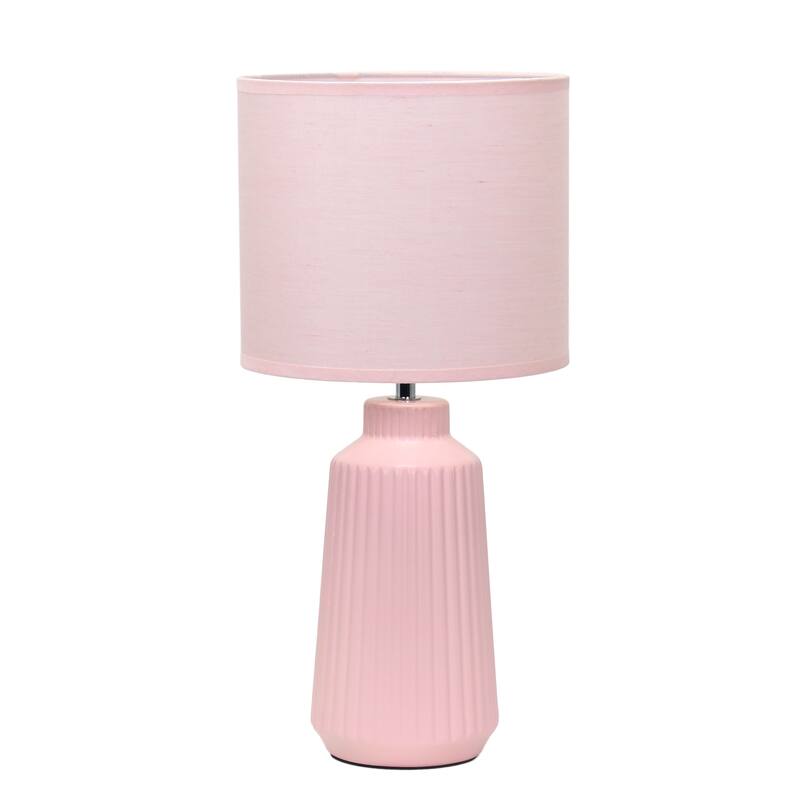 Textured Ceramic Table Lamp with Fabric Drum Shade Modern Faceted Base Compact Accent Lighting Multiple Colors - Pink